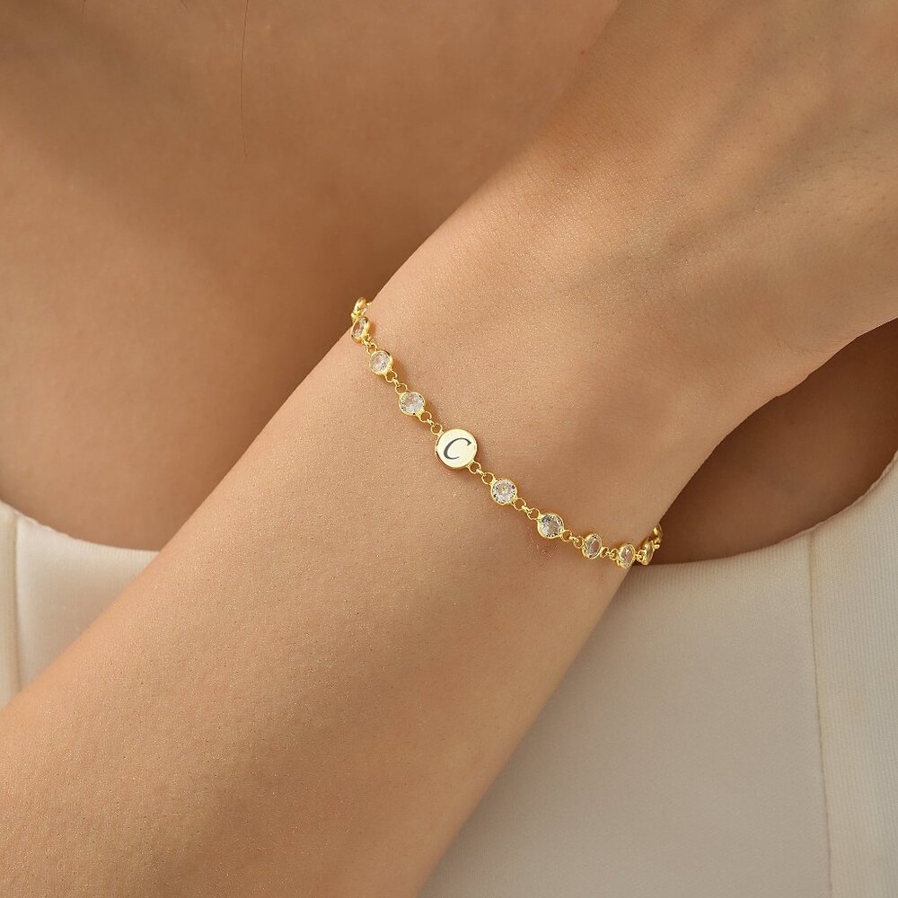 Personalized Initial Bracelet with Zircon Stones